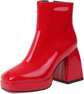 Женские ботильоны на массивной платформе с квадратным носком и высоким каблуком, на молнии, для зимы и осени, элегантные короткие ботинки JOEUSTY, Red