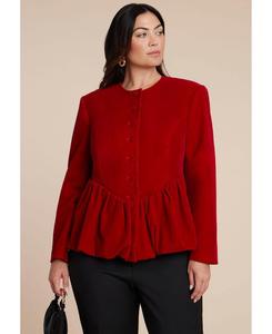 Женская бархатная куртка с баской и объемным подолом ELOQUII, Red dahlia