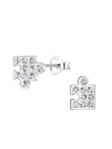 Alexander York Серьги-гвоздики PUZZLE с белыми кристаллами из серебра 925 пробы, комплект из 2 штук