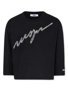 MSGM Kids футболка, украшенная кристаллами, черный
