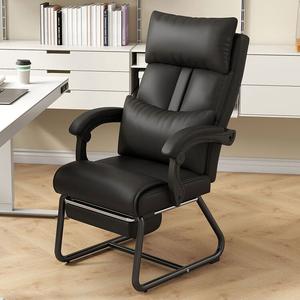 Офисное кресло Xihao для дома, комфортное для длительного сидения, с изогнутой откидывающейся спинкой, для кабинета, 155 см, износостойкая кожа, устойчивая к царапинам кошек, черное, с подставкой для ног