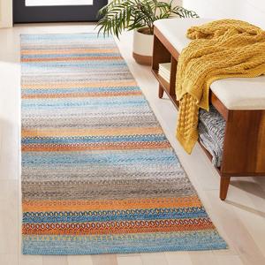 Ковер-дорожка SAFAVIEH, 69 x 275 см, Montauk Collection, Grey & Orange, ручной работы, плоское плетение, богемная полоска, хлопок, идеально для помещений с высокой проходимостью в гостиной, спальне (MTK851P)