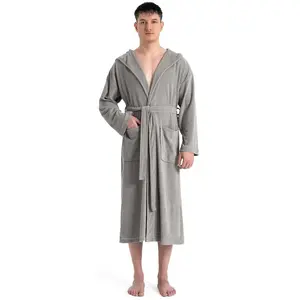 Мой домашний халат Herrenbademantel Sina, идеально для сауны и спа, отельный халат, утренний халат 1 шт., однотонный халат, длинный, с высоким содержанием хлопка, размер S-4XL My Home, светло-серый