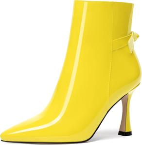 Женские ботильоны FEMSTEP с заостренным носком, повседневные, лакированные, для свиданий, на молнии, на высоком каблуке 3,3 дюйма, Yellow