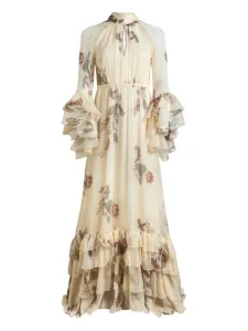 Платье с оборками и цветочным принтом ETRO, нейтральный