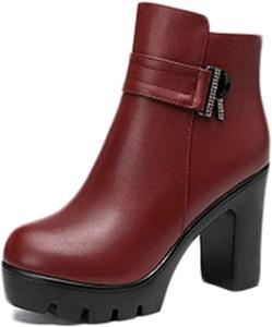 Женские короткие кожаные ботинки Yiozoi, высокие, ветронепроницаемые, осенне-зимние, офисные туфли, с боковой молнией, на высоком каблуке, повседневные ботильоны, Red