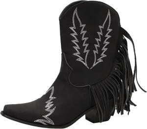 Женская мода: ботильоны на каблуке 6 см, слипоны, кисточки, вышивка, короткие рыцарские ботинки LYYSKY, Black