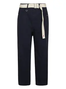 Брюки из хлопка и льна с поясом High, синий