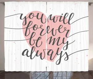 Штора ABAKUHAUS в деревенском стиле с надписью Сердце и словами Любовь, универсальная тесьма для гостиной с петлями и крючками, 280 x 245 см, нежно-розовый, черный и белый Abakuhaus