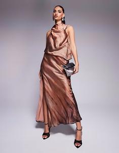 Платье макси с высоким воротом и драпировкой, с абстрактным принтом Asos Design