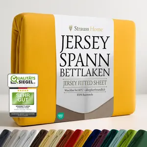 Простыня на резинке Jersey, высота 40 см, 100% хлопок, большого размера, 180 x 220-200 x 220 см, для водяных кроватей и кроватей с пружинным блоком (горчично-желтый/шафрановый) Strauss Home