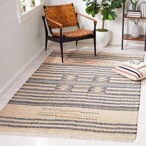 Ковер SAFAVIEH, 153 x 244 см, Kilim Collection, Natural & Black, ручной работы плоского плетения из джута, идеален для помещений с высокой проходимостью в гостиной, спальне (KLM709A)