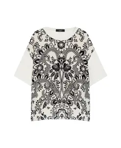 Шелковая футболка оверсайз цвета пампасной слоновой кости Max Mara, черный