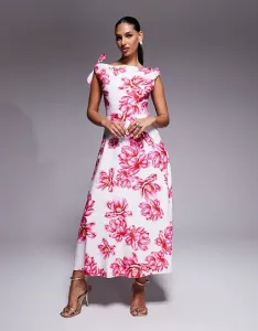 Розовое платье миди с вырезом и бантом на плечах Forever New