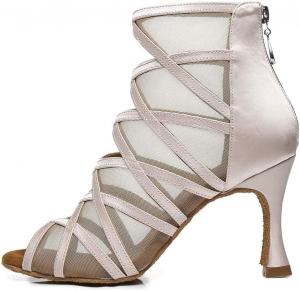 Женские Бальные Танцевальные Туфли DKZSYIM на Высоком Каблуке с Ботильонами для Танцев, Модель QJW1023, Nude-3 1/3" Heels-Jb-Rubber Sole-L445