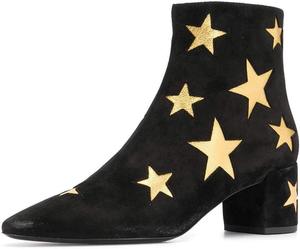 Женские ботильоны FSJ с квадратным носком в западном стиле, нарядные, на блок-каблуке с золотой звездой, из искусственной замши с молнией, размер 4-15 US