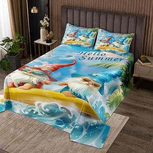 Erosebridal Комплект постельного белья Summer Gnome с принтом серфинга и гномов в морском стиле, Yellow Blue Red