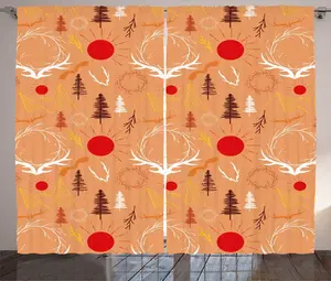 Штора ABAKUHAUS в деревенском стиле, Антлер, Солнце и горы, универсальные ленточные шторы для гостиной с петлями и крючками, 280 x 225 см, темно-персиковый и разноцветный Abakuhaus