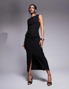 Kaiia – Эксклюзивное макси-платье без рукавов с высоким воротом черного цвета с элегантным шиком и разрезом спереди