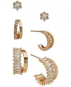 Комплект из 3 серег круглой и багетной огранки с кубическим цирконием золотистого оттенка Anne Klein, gold