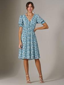 Миди-платье с цветочным пышным рукавом Jolie Moi, синий