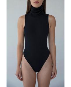 Женский боди с высоким воротником из ребристой вязки SSKEIN, Black