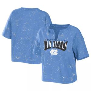 Женская одежда Erin Эндрюс Каролина Синяя футболка North Carolina Tar Heels Bleach Wash Splatter Notch Neck