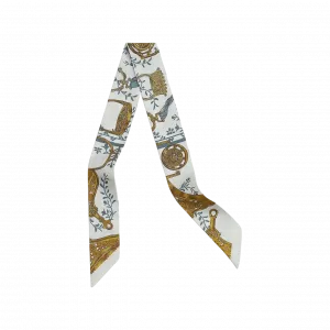 HERMES Шёлковый шарф мужской, White/Blue Gray/Hot Gold