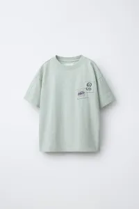 Футболка с нашивкой, создающей эффект выцветания Zara, зеленый