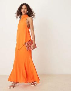 Длинное платье из шифона ASOS DESIGN с высоким воротом, двухслойное, мандаринового цвета