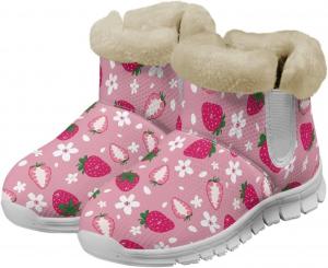 Женские мини-ботинки Biyejit, короткие ботильоны до щиколотки, противоскользящие кроссовки, с флисовой подкладкой, утепленные ботинки для дома и улицы, Strawberry Flower