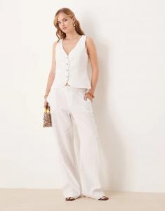 Джина Трикота коорд брюки из богатого льна белого цвета