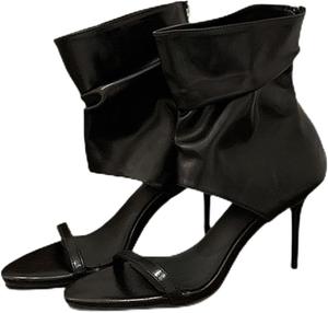 Женские кожаные высокие гладиаторские сандалии на шпильке с одной лямкой, молнией сзади, с сексуальным открытым острым носком, высокие каблуки, сандалии-ботильоны до щиколотки для летней свадьбы, вечеринки или свидания EGEBS, Black