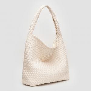 Искусственная кожаная плетеная сумка-хобо с мешочком FASHNZFAB, слоновая кость
