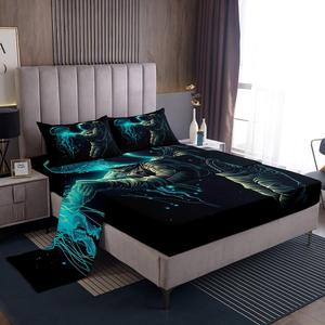 Erosebridal Комплект постельного белья Outer Space для детей с космонавтами и светящимися медузами, морской тематикой и горошком, мягкий из 100% микрофибры, Black Cyan