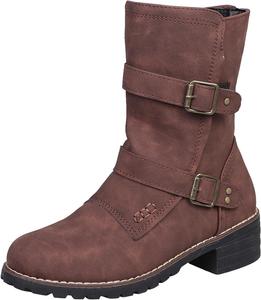 Женские ботинки oiangi с массивным каблуком, винтажные, с двойным ремешком, боковой молнией, округлый носок, средний голенище, ретро-стиль, удобная повседневная обувь, Coffee