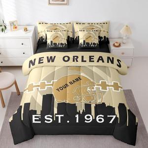 Erosebridal Комплект постельного белья Rugby с футбольной тематикой, 7 предметов, для детей и взрослых, коллекция New Orleans, Black Yellow