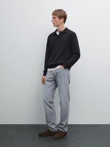 Трикотажный свитер-поло из хлопковой смеси Massimo Dutti, темно-синий