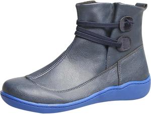 Женские ботинки-ботильоны Винтажные с круглым носком, эластичной вставкой, на плоской подошве, без застежки, для осени и зимы, однотонные, ретро, удобные, повседневные, для улицы Nemnlaa, Blue