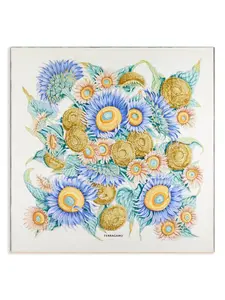 Шелковый шарф с принтом подсолнухов Ferragamo, синий