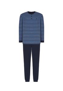 Длинная пижама с застежкой на пуговицы трикотажная полосатая синяя El Búho Nocturno, синий