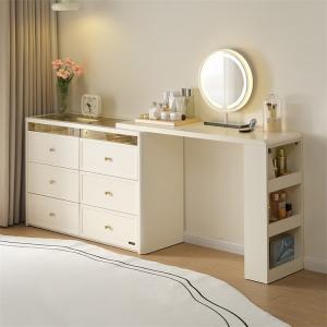 Quanu Комод для спальни из дерева с зеркалом, 3 ящика, белый