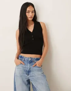 Черная рубашка-поло без рукавов в рубчик JDY