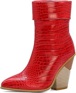 Женские ботильоны VOKLIN в западном стиле с заостренным носком, высокой массивной подошвой и высоким каблуком, короткие элегантные ботинки, Red-Velvet Lined