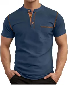 Мужская футболка Henley с коротким рукавом и воротником-гольф