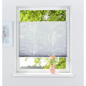 Жалюзи плиссе мой дом «ANNA», светозащита, без сверления, натяжение, мотив ветки, зажимная опора My Home, серый