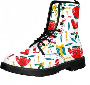 Женские короткие ботинки с принтом на шнуровке, с широким каблуком, боевые ботильоны для девушек и женщин, осенние и зимние, с рисунком роз, черепов, бабочек и мультяшных узоров Maimeili, Sweater White