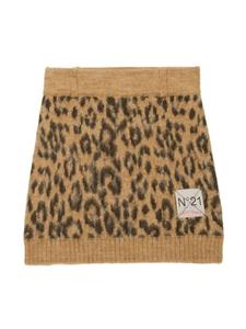 Nº21 Kids трикотажная юбка мини с леопардовым узором, коричневый