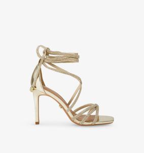 Туфли Paparazzi на каблуках из искусственной кожи с металлическим отливом, украшенные кристаллами Carvela, золотой