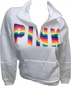 Victoria's Secret Pink Everyday Lounge Perfect Quarter Zip Sweatshirt цвет White/Rainbow New